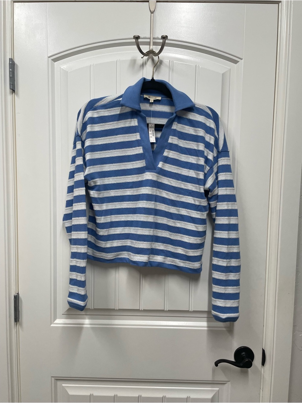 Madewell Blue and White Striped Polo-Style Pullover NWT